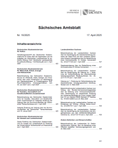 Sächsisches Amtsblatt Heft 16/2025 - Inhaltsverzeichnis