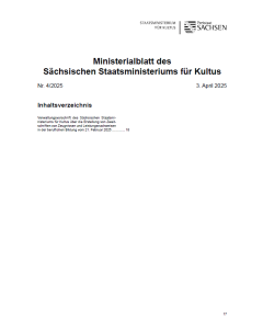 Ministerialblatt des Sächsischen Staatsministeriums für Kultus Nr. 4/2025 - Inhaltsverzeichnis